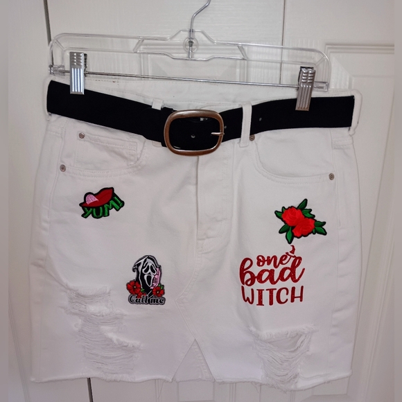 One-of-a-Kind Upcycled Witchy Denim Mini Skirt – Distressed White, NWOT - Picture 2 of 16